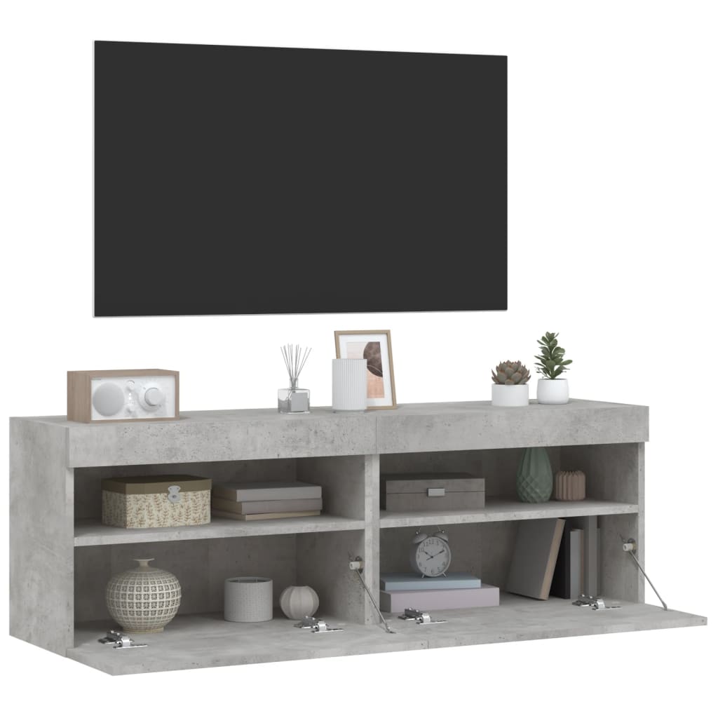 Nástěnné Tv Skříňky S Led 2 Ks Betonově Šedé 60 X 30 X 40 Cm