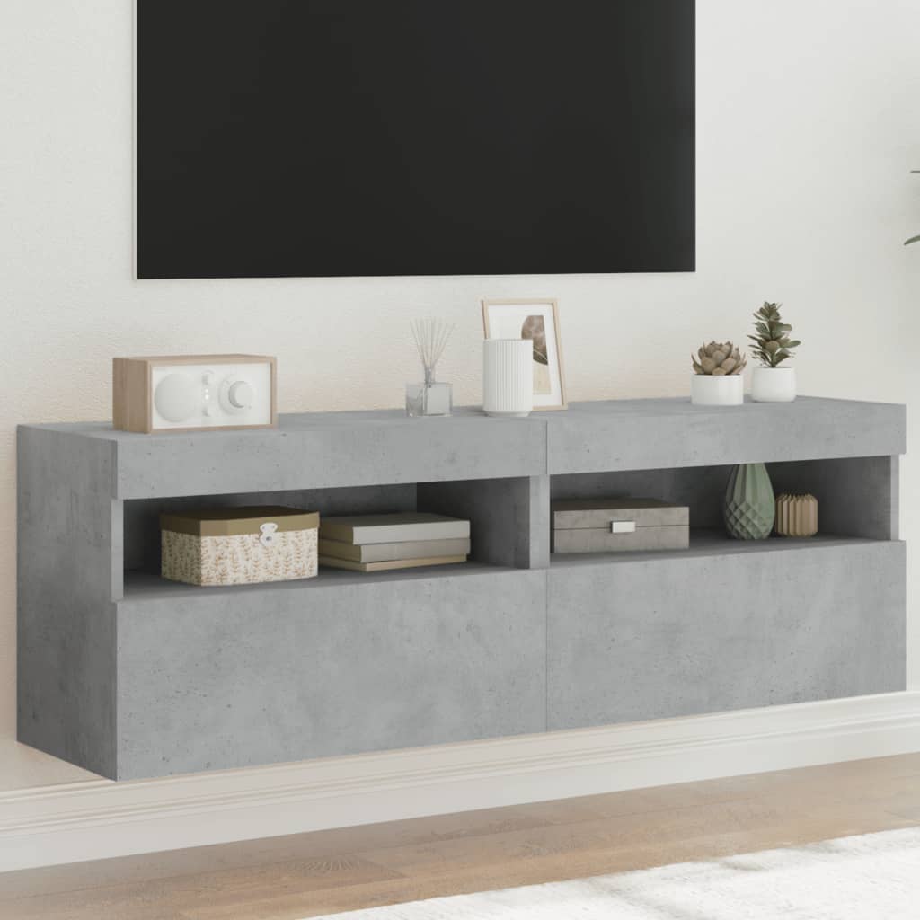 Nástěnné Tv Skříňky S Led 2 Ks Betonově Šedé 60 X 30 X 40 Cm