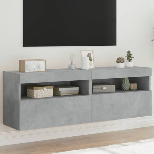 Nástěnné Tv Skříňky S Led 2 Ks Betonově Šedé 60 X 30 X 40 Cm