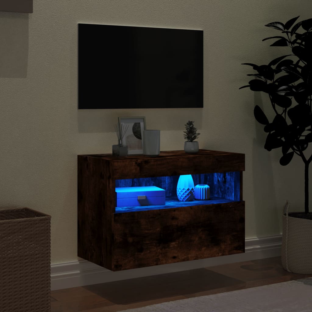 Nástěnná Tv Skříňka S Led Osvětlením Kouřový Dub 60X30X40 Cm