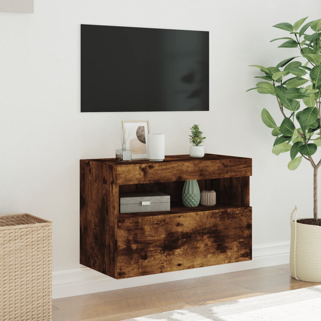 Nástěnná Tv Skříňka S Led Osvětlením Kouřový Dub 60X30X40 Cm