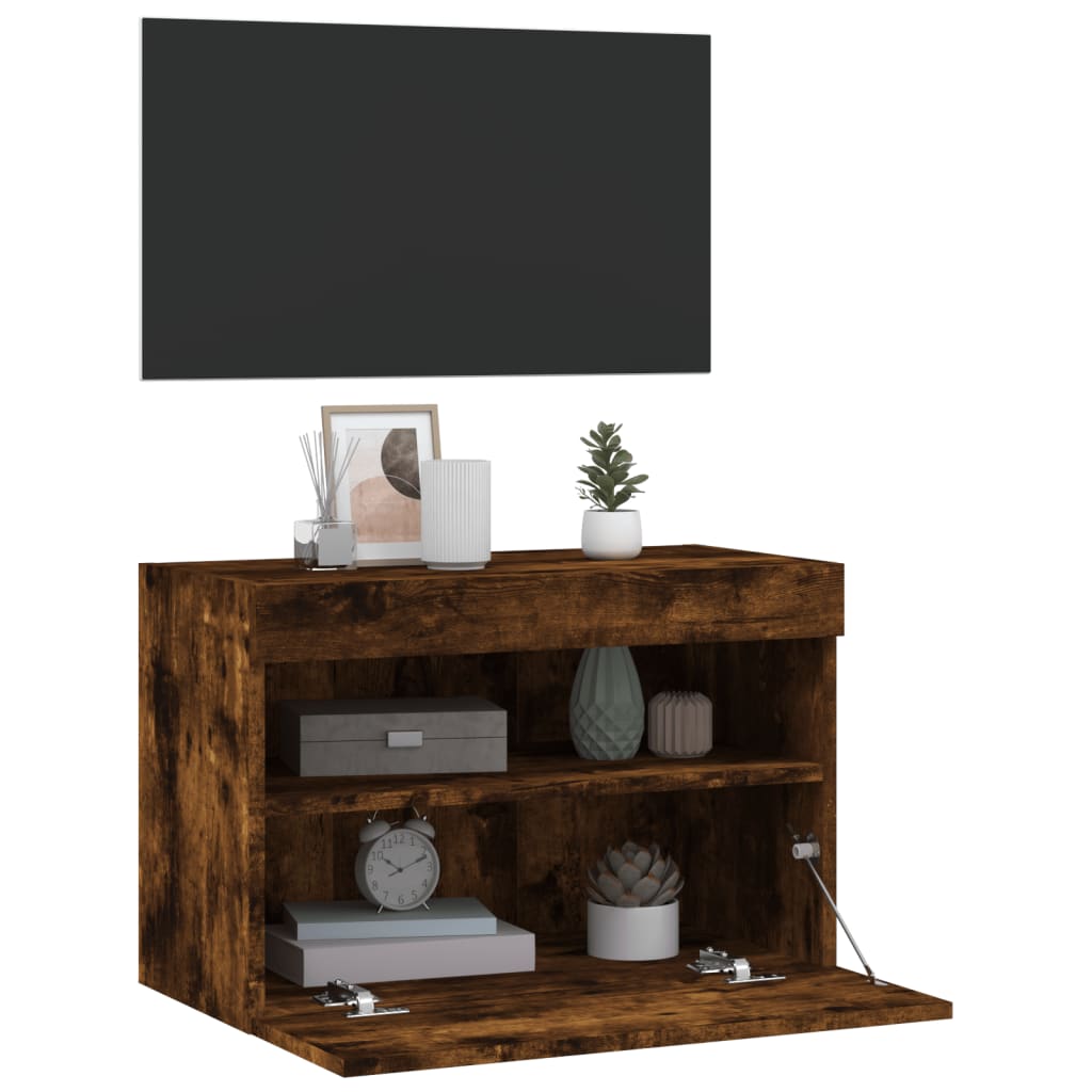 Nástěnná Tv Skříňka S Led Osvětlením Kouřový Dub 60X30X40 Cm