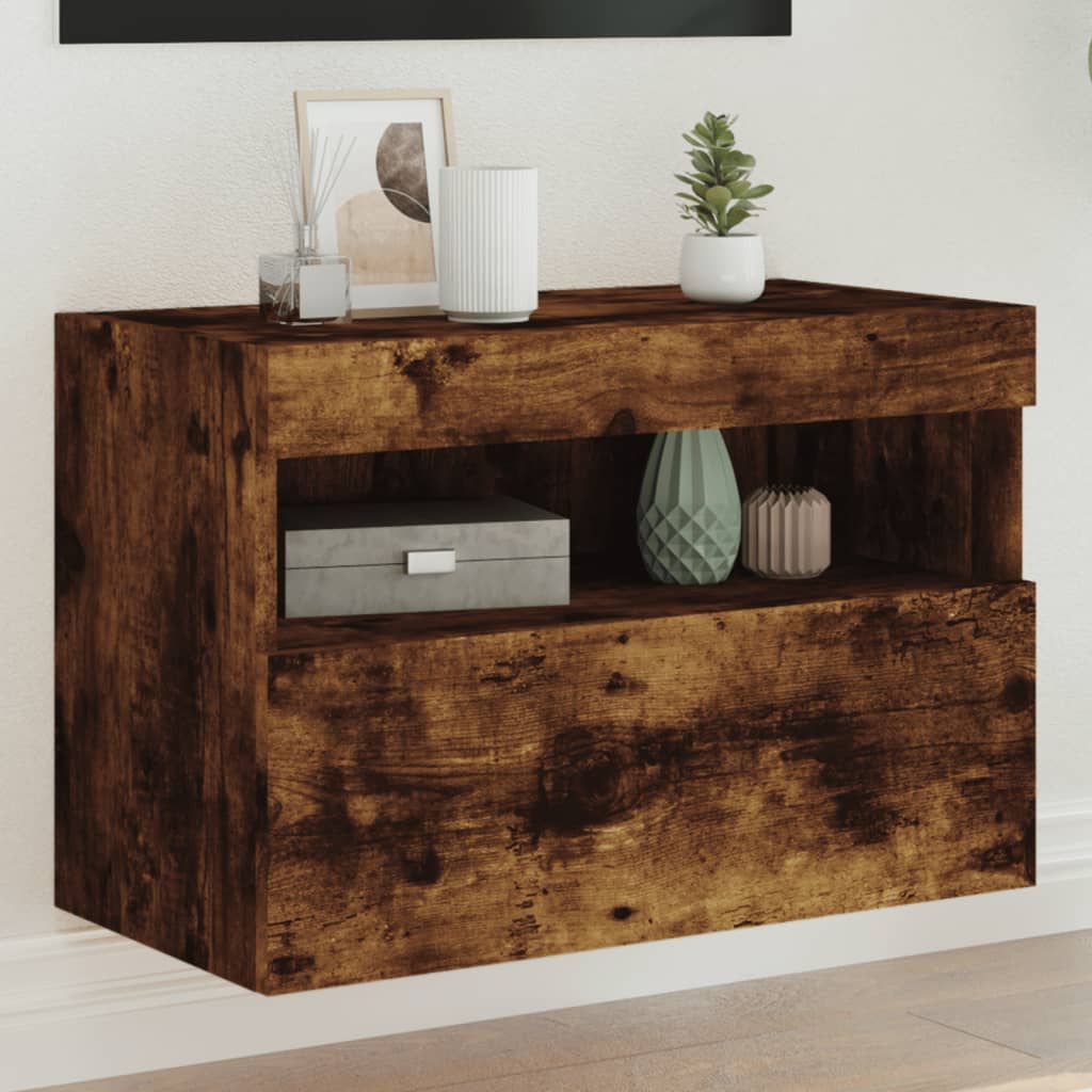 Nástěnná Tv Skříňka S Led Osvětlením Kouřový Dub 60X30X40 Cm