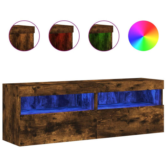 Nástěnné Tv Skříňky S Led 2 Ks Kouřový Dub 60 X 30 X 40 Cm