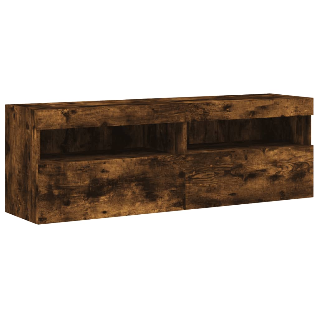 Nástěnné Tv Skříňky S Led 2 Ks Kouřový Dub 60 X 30 X 40 Cm
