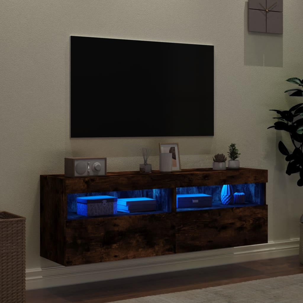 Nástěnné Tv Skříňky S Led 2 Ks Kouřový Dub 60 X 30 X 40 Cm