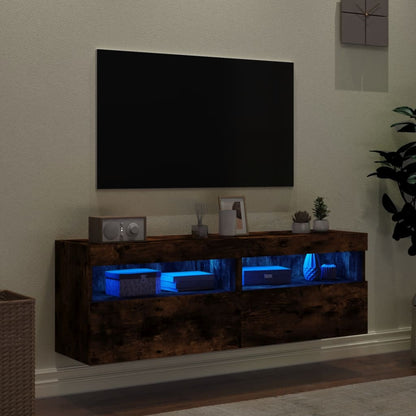 Nástěnné Tv Skříňky S Led 2 Ks Kouřový Dub 60 X 30 X 40 Cm