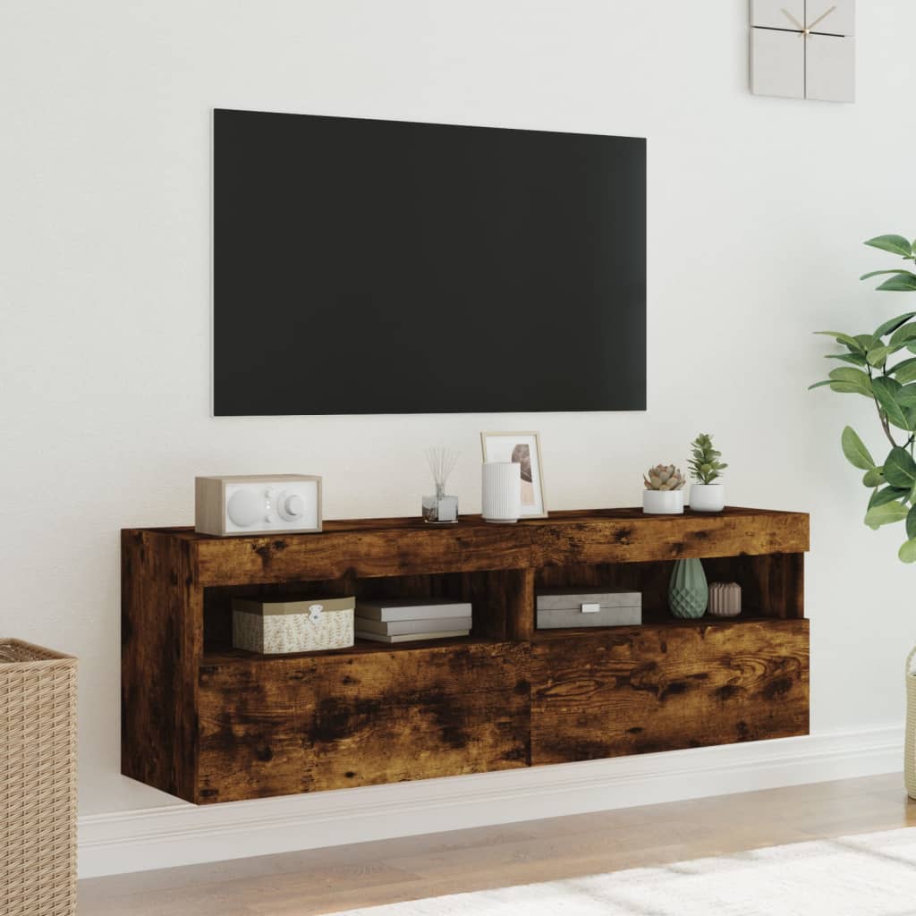 Nástěnné Tv Skříňky S Led 2 Ks Kouřový Dub 60 X 30 X 40 Cm