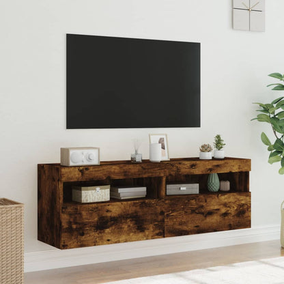 Nástěnné Tv Skříňky S Led 2 Ks Kouřový Dub 60 X 30 X 40 Cm