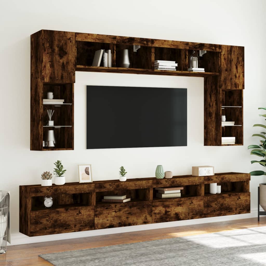 Nástěnné Tv Skříňky S Led 2 Ks Kouřový Dub 60 X 30 X 40 Cm