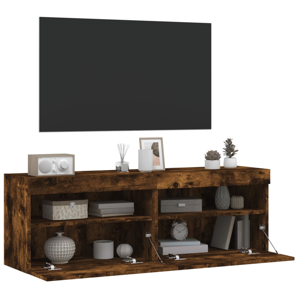 Nástěnné Tv Skříňky S Led 2 Ks Kouřový Dub 60 X 30 X 40 Cm