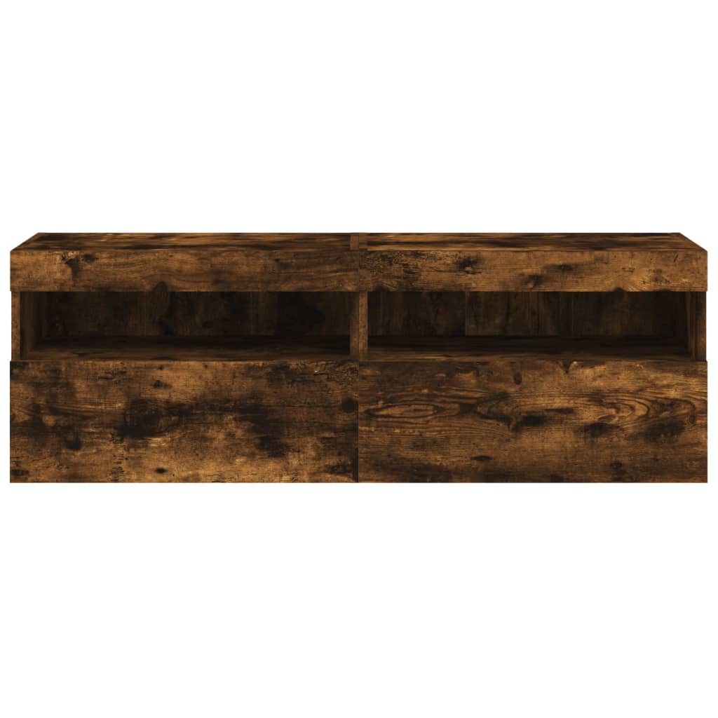 Nástěnné Tv Skříňky S Led 2 Ks Kouřový Dub 60 X 30 X 40 Cm