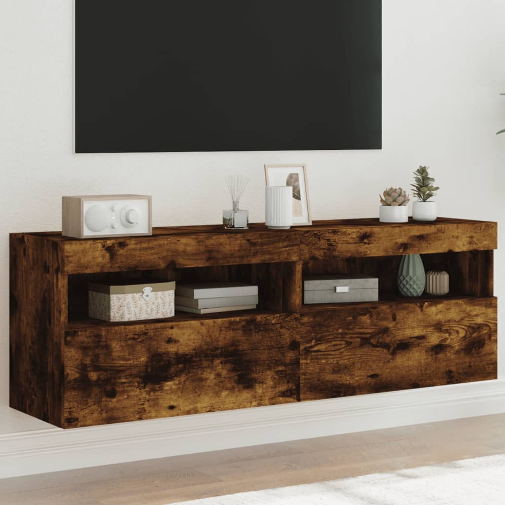 Nástěnné Tv Skříňky S Led 2 Ks Kouřový Dub 60 X 30 X 40 Cm