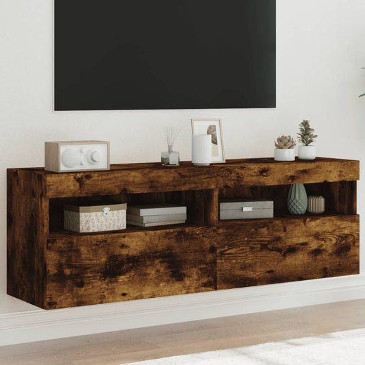 Nástěnné Tv Skříňky S Led 2 Ks Kouřový Dub 60 X 30 X 40 Cm