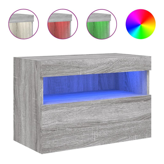Nástěnná Tv Skříňka S Led Osvětlením Šedá Sonoma 60X30X40 Cm