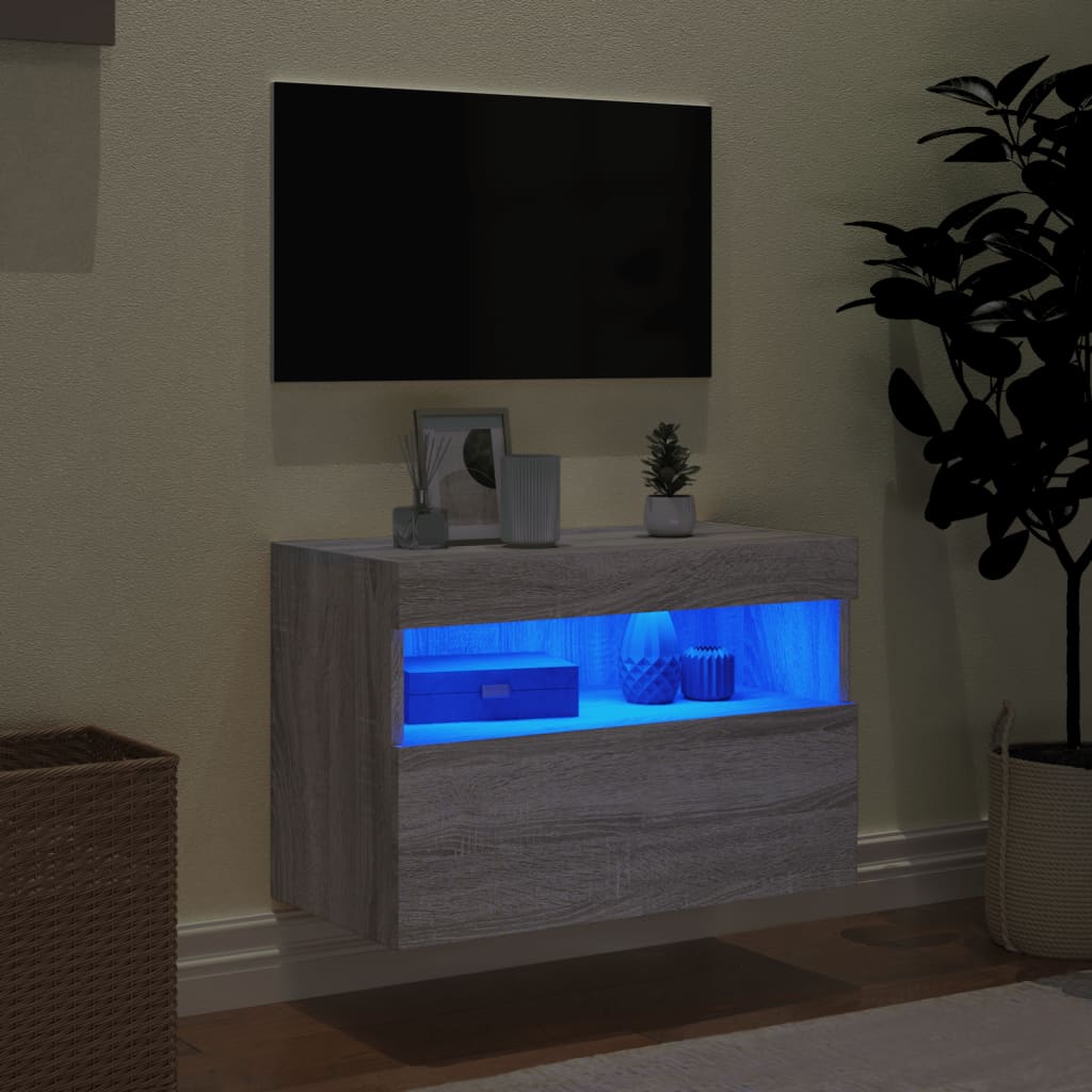 Nástěnná Tv Skříňka S Led Osvětlením Šedá Sonoma 60X30X40 Cm