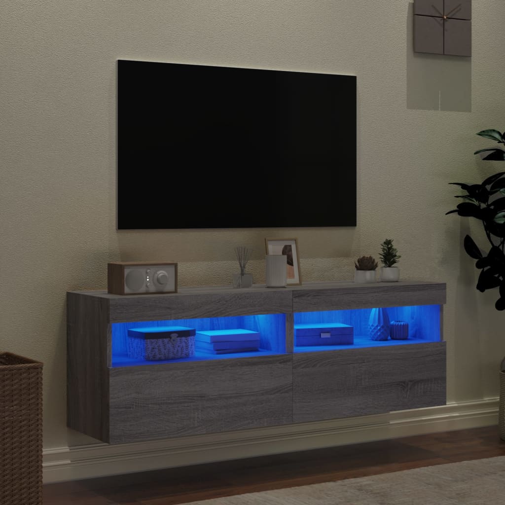 Nástěnné Tv Skříňky S Led 2 Ks Šedé Sonoma 60 X 30 X 40 Cm