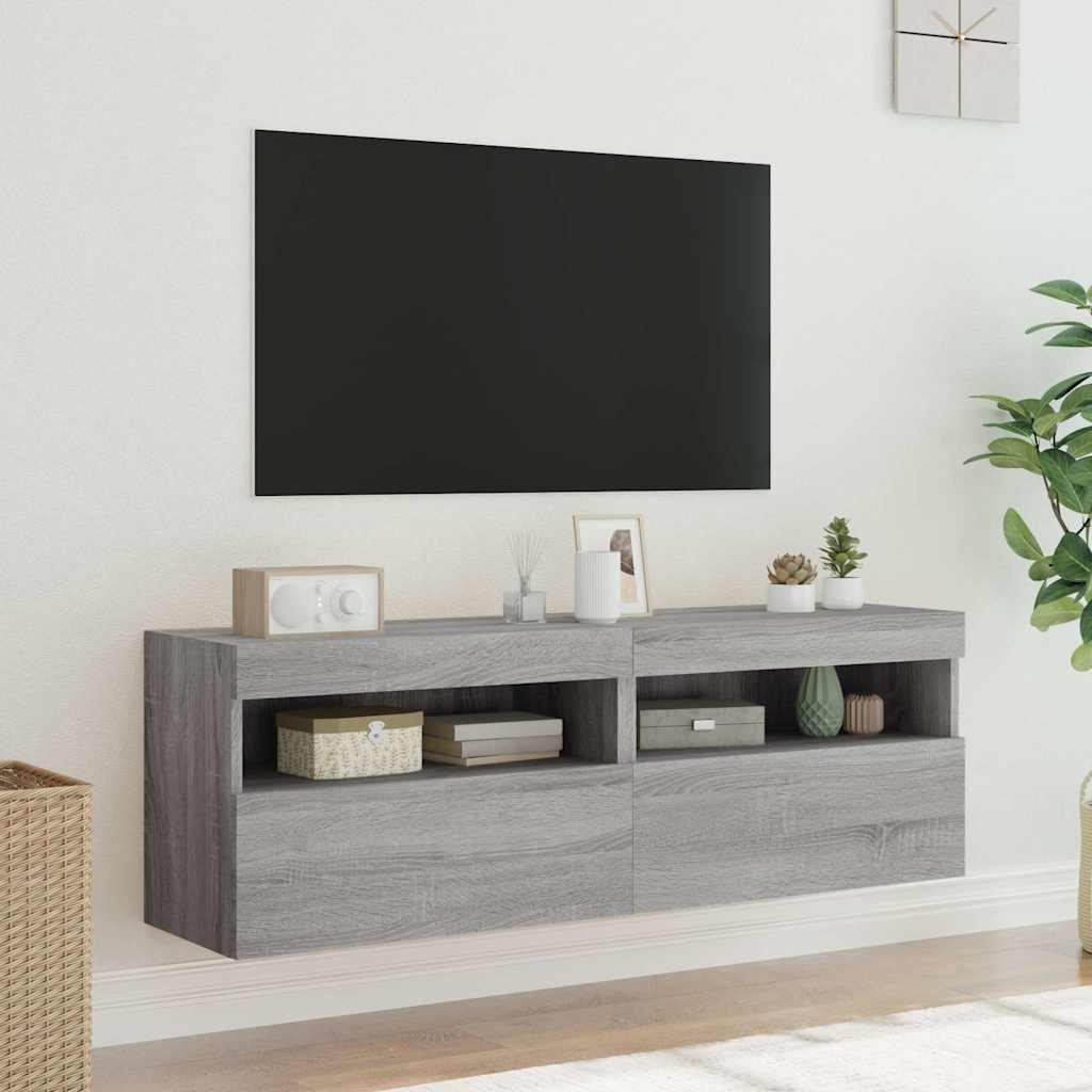 Nástěnné Tv Skříňky S Led 2 Ks Šedé Sonoma 60 X 30 X 40 Cm