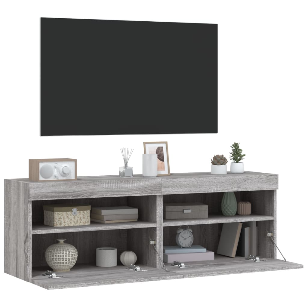 Nástěnné Tv Skříňky S Led 2 Ks Šedé Sonoma 60 X 30 X 40 Cm