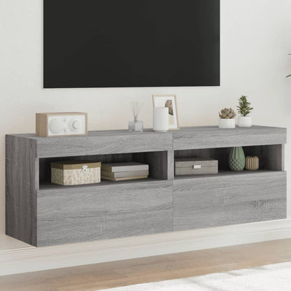 Nástěnné Tv Skříňky S Led 2 Ks Šedé Sonoma 60 X 30 X 40 Cm