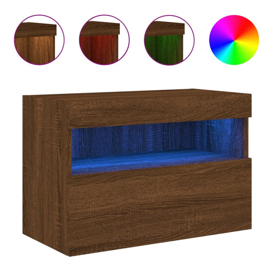 Nástěnná Tv Skříňka S Led Osvětlením Hnědý Dub 60 X 30 X 40 Cm
