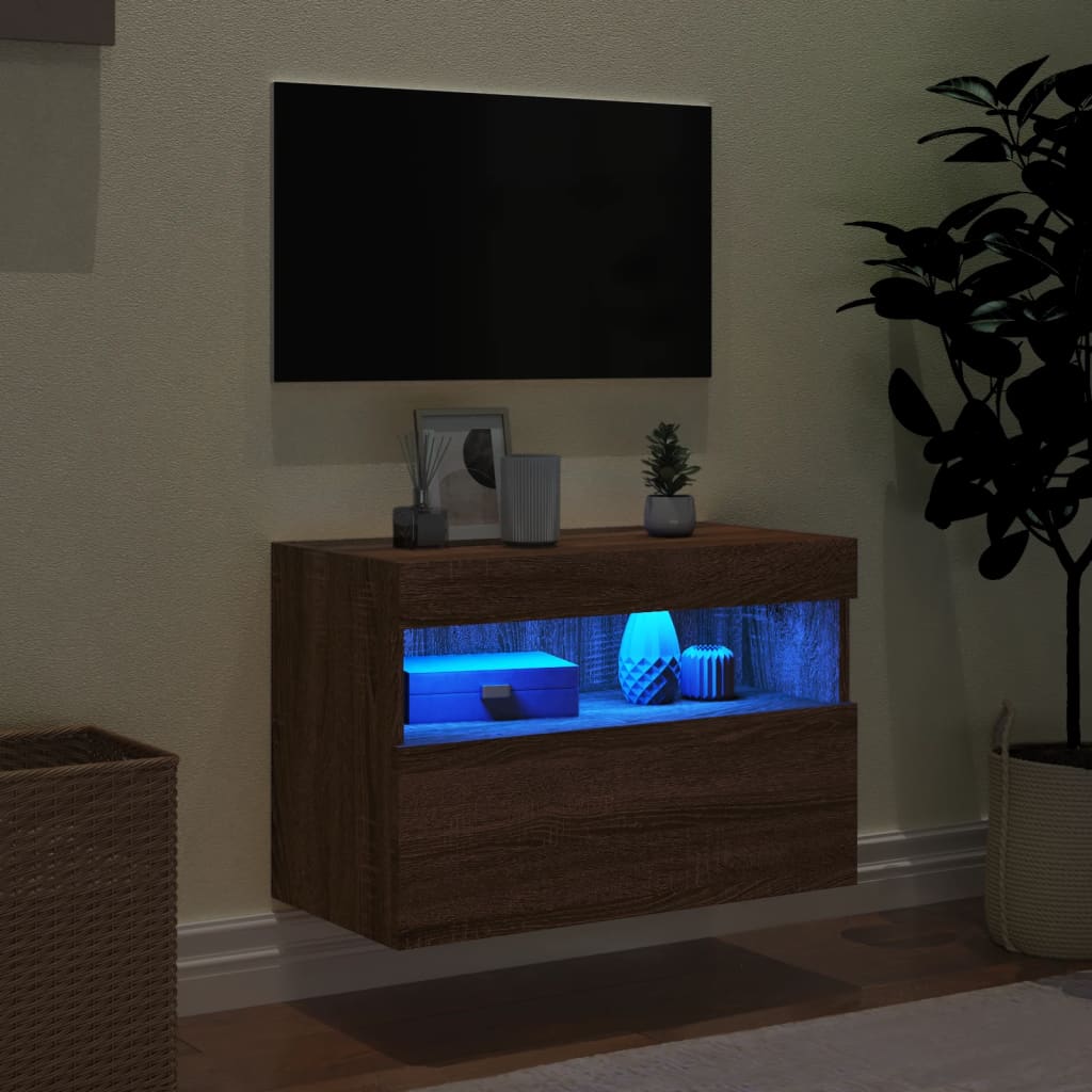 Nástěnná Tv Skříňka S Led Osvětlením Hnědý Dub 60 X 30 X 40 Cm