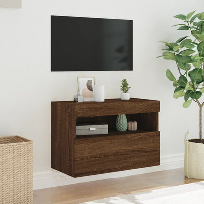 Nástěnná Tv Skříňka S Led Osvětlením Hnědý Dub 60 X 30 X 40 Cm