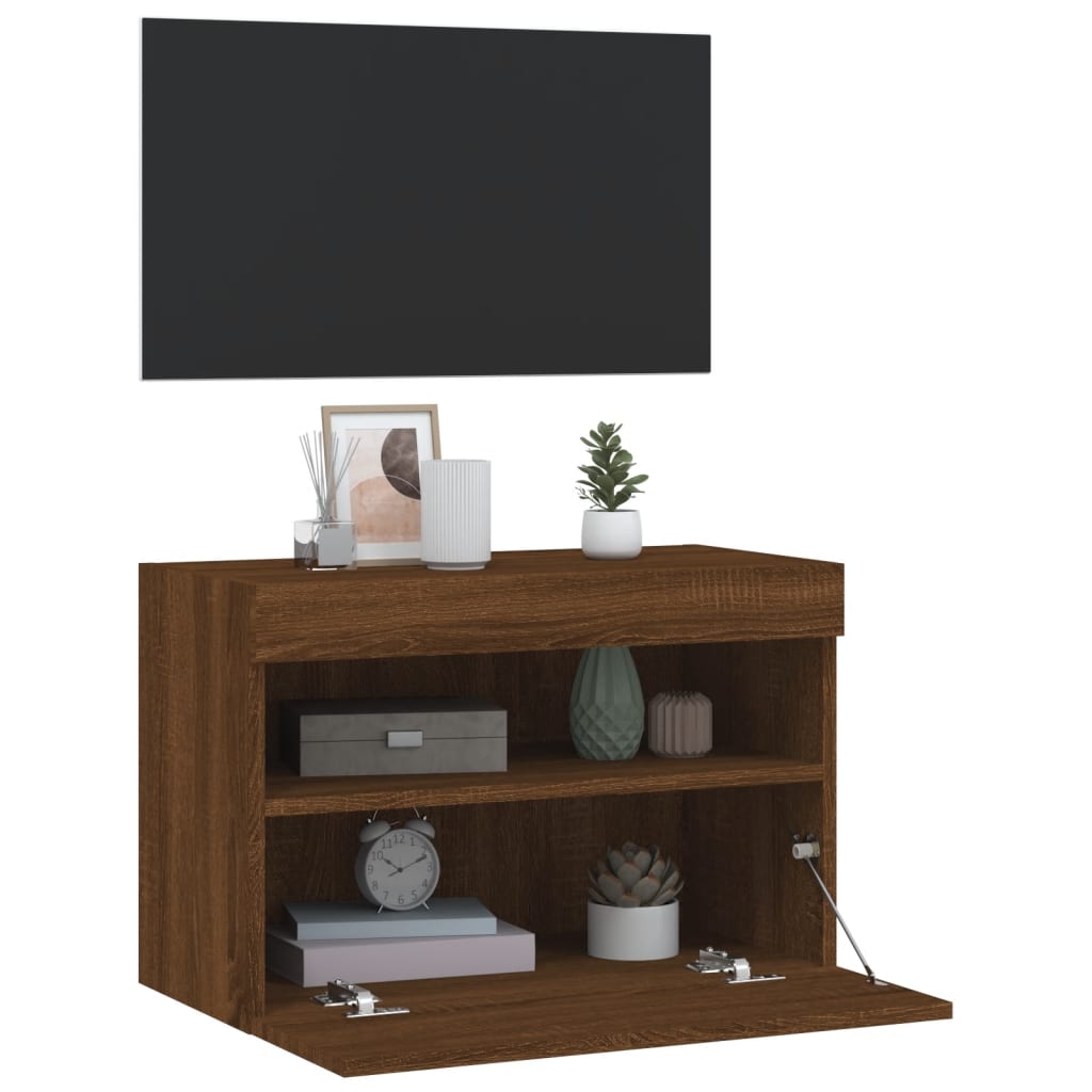 Nástěnná Tv Skříňka S Led Osvětlením Hnědý Dub 60 X 30 X 40 Cm