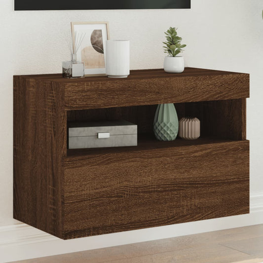 Nástěnná Tv Skříňka S Led Osvětlením Hnědý Dub 60 X 30 X 40 Cm