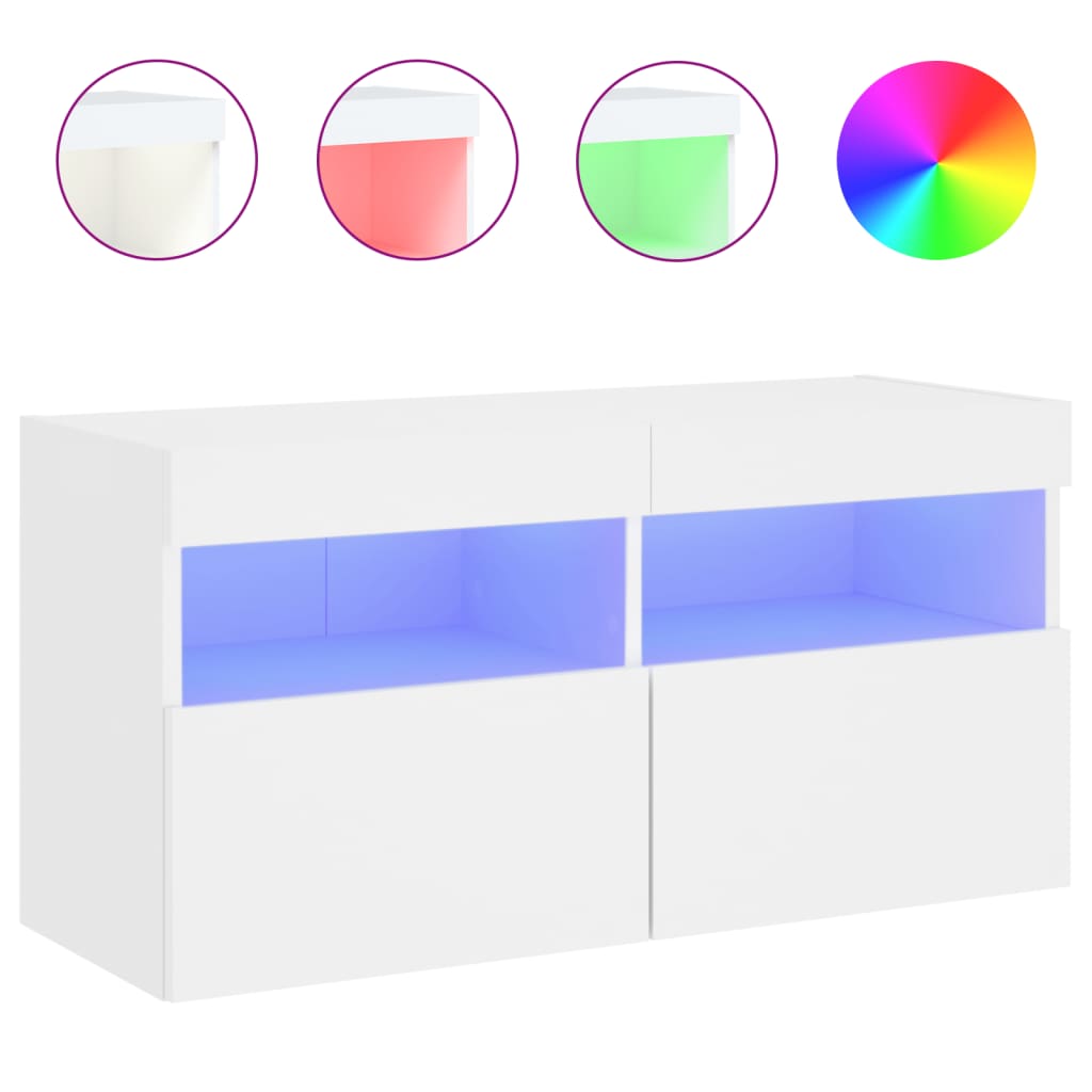 Nástěnná Tv Skříňka S Led Osvětlením Bílá 80 X 30 X 40 Cm