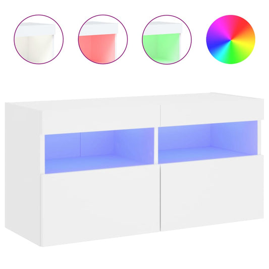 Nástěnná Tv Skříňka S Led Osvětlením Bílá 80 X 30 X 40 Cm