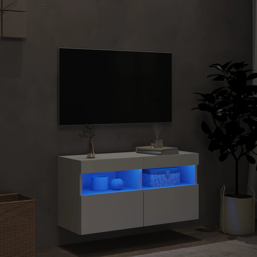 Nástěnná Tv Skříňka S Led Osvětlením Bílá 80 X 30 X 40 Cm
