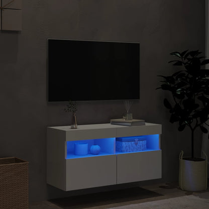 Nástěnná Tv Skříňka S Led Osvětlením Bílá 80 X 30 X 40 Cm