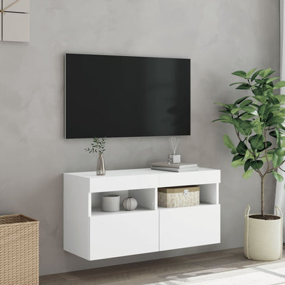 Nástěnná Tv Skříňka S Led Osvětlením Bílá 80 X 30 X 40 Cm