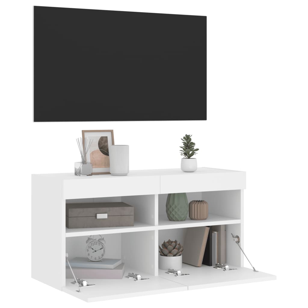Nástěnná Tv Skříňka S Led Osvětlením Bílá 80 X 30 X 40 Cm