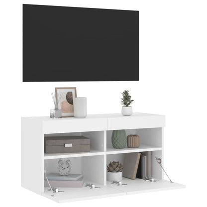 Nástěnná Tv Skříňka S Led Osvětlením Bílá 80 X 30 X 40 Cm