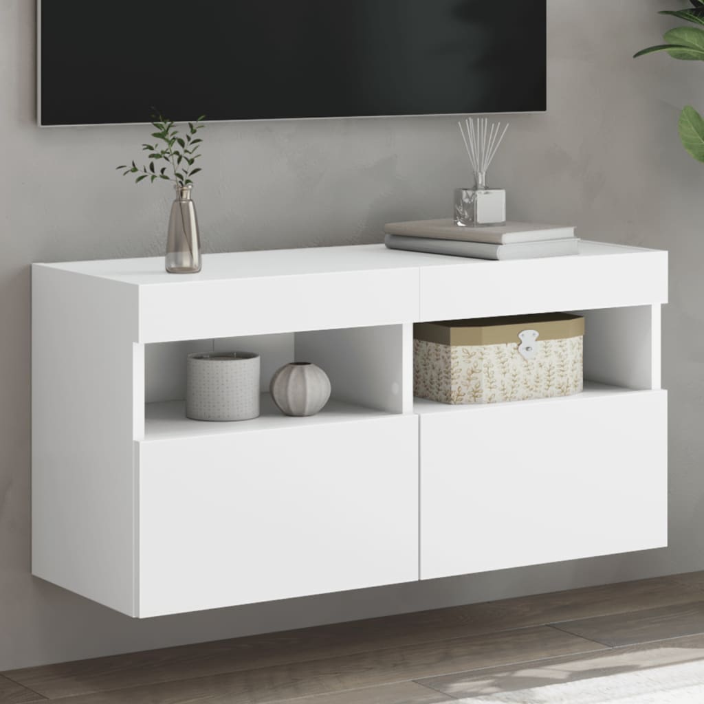Nástěnná Tv Skříňka S Led Osvětlením Bílá 80 X 30 X 40 Cm