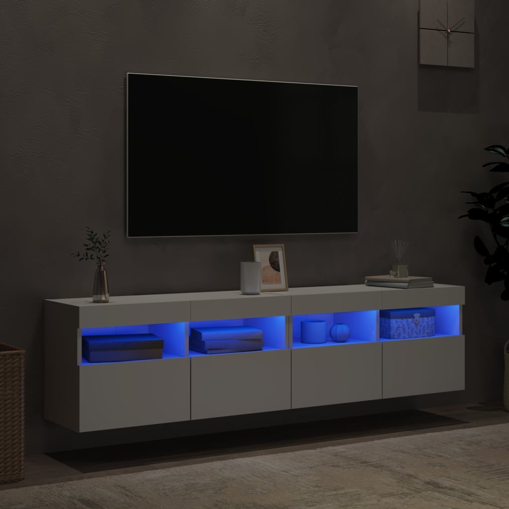Nástěnné Tv Skříňky S Led Osvětlením 2 Ks Bílé 80 X 30 X 40 Cm