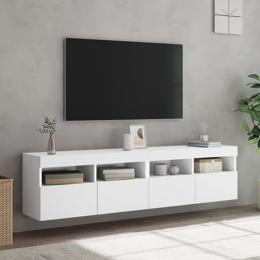Nástěnné Tv Skříňky S Led Osvětlením 2 Ks Bílé 80 X 30 X 40 Cm