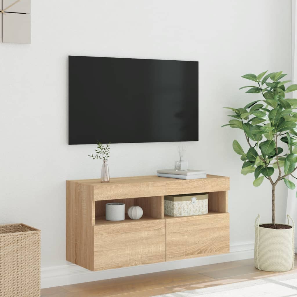 Nástěnná Tv Skříňka S Led Osvětlením Dub Sonoma 80 X 30 X 40 Cm
