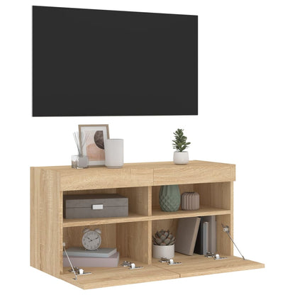 Nástěnná Tv Skříňka S Led Osvětlením Dub Sonoma 80 X 30 X 40 Cm