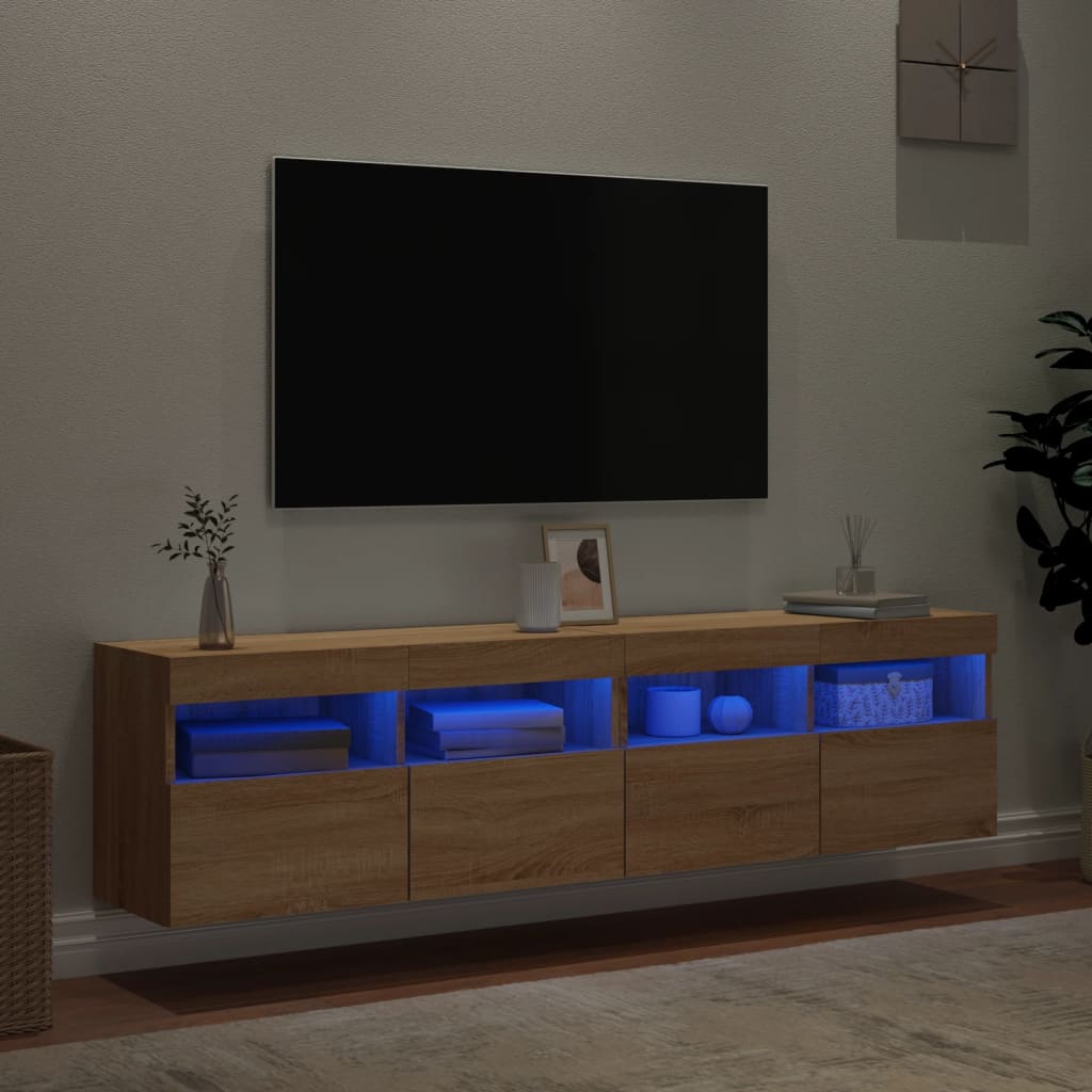 Nástěnné Tv Skříňky S Led Osvětlením 2 Ks Dub Sonoma 80X30X40Cm