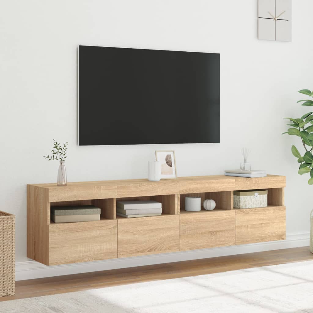 Nástěnné Tv Skříňky S Led Osvětlením 2 Ks Dub Sonoma 80X30X40Cm