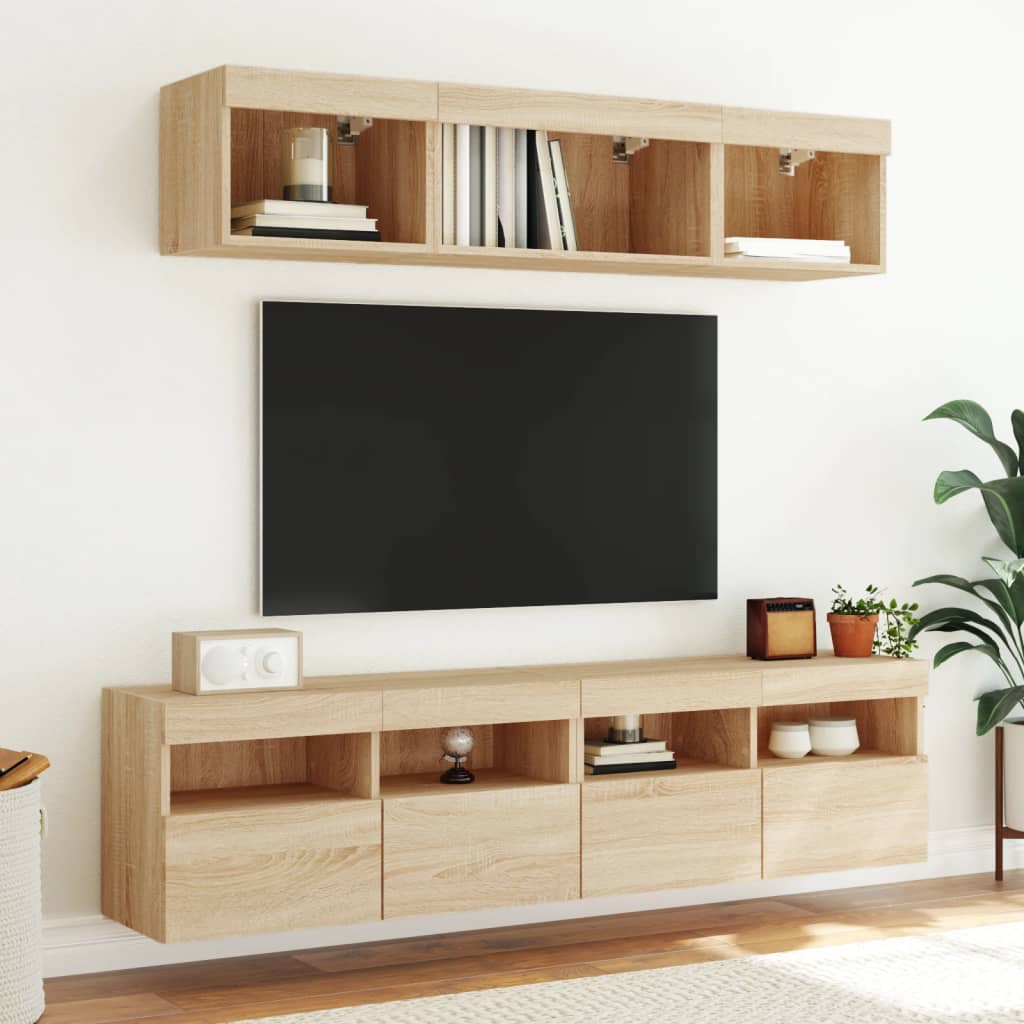 Nástěnné Tv Skříňky S Led Osvětlením 2 Ks Dub Sonoma 80X30X40Cm