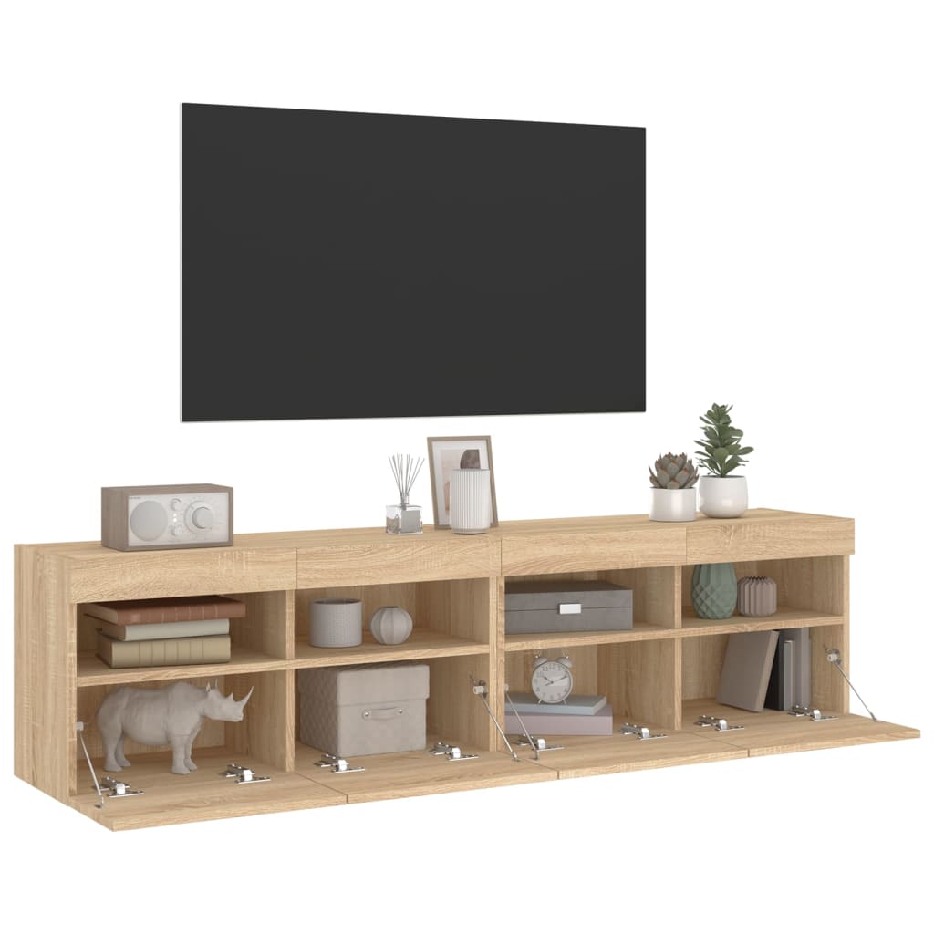 Nástěnné Tv Skříňky S Led Osvětlením 2 Ks Dub Sonoma 80X30X40Cm