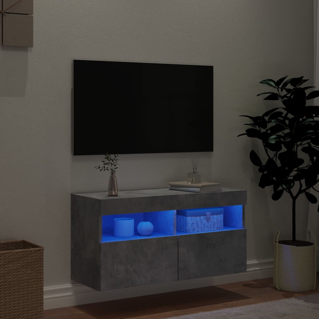 Nástěnná Tv Skříňka S Led Osvětlením Betonově Šedá 80X30X40 Cm