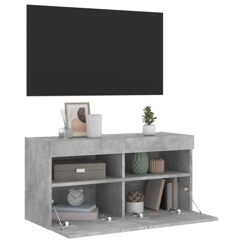 Nástěnná Tv Skříňka S Led Osvětlením Betonově Šedá 80X30X40 Cm