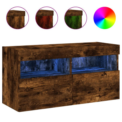 Nástěnná Tv Skříňka S Led Osvětlením Kouřový Dub 80X30X40 Cm