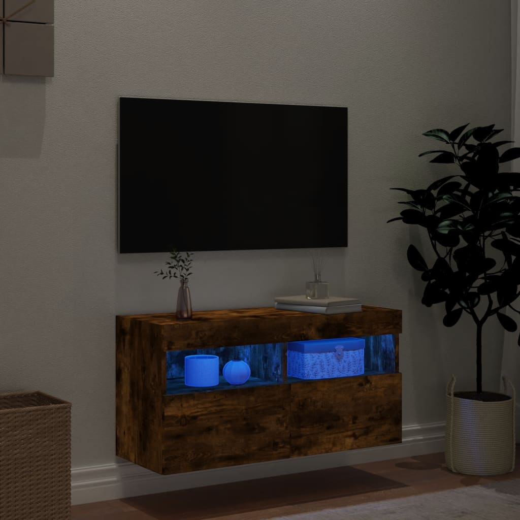 Nástěnná Tv Skříňka S Led Osvětlením Kouřový Dub 80X30X40 Cm