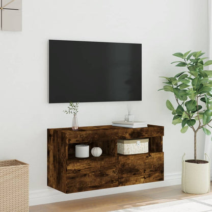 Nástěnná Tv Skříňka S Led Osvětlením Kouřový Dub 80X30X40 Cm
